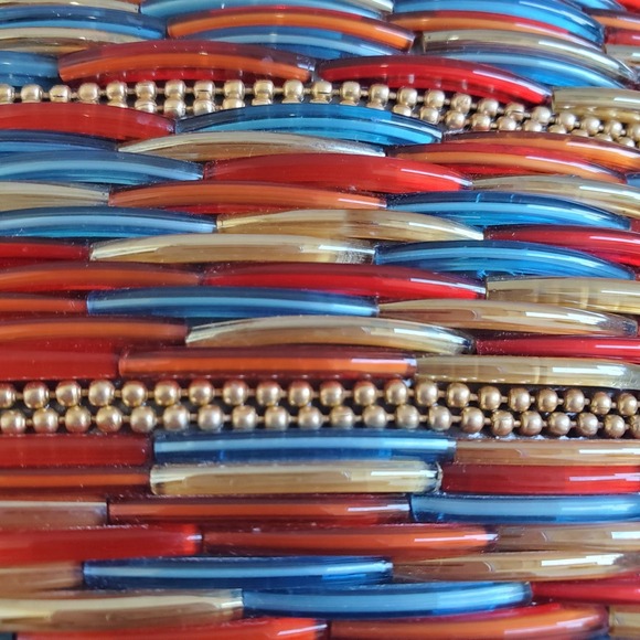 RAMLA Glass Beaded Bag Handmade Multicolor Clutch Crossbody Brass Unique Party